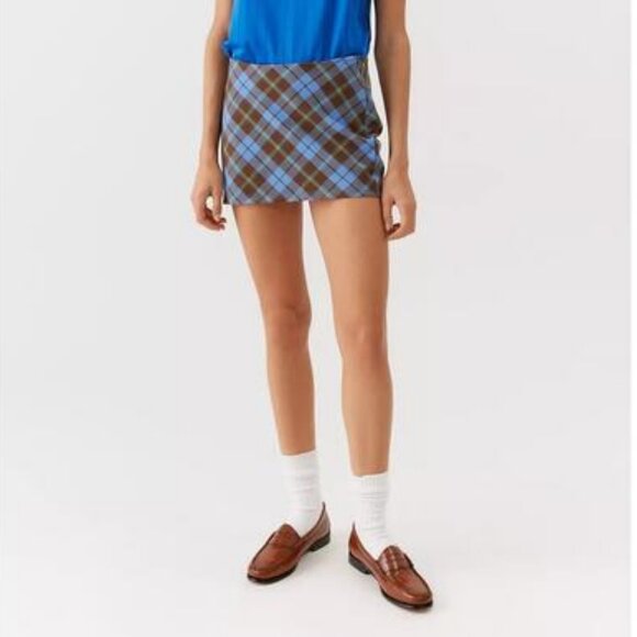 UO Milla Micro Mini Skirt In Plaid Blue Size Small - Picture 1 of 6